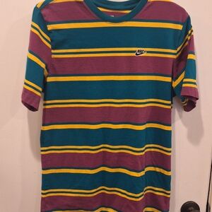 Nike Striped Tee in Teal, Purple & Yellow